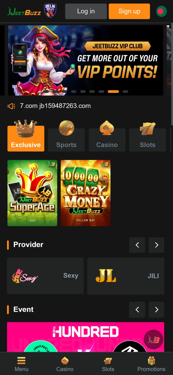 Explore the JeetBuzz homepage interface, where it's easy to start playing.