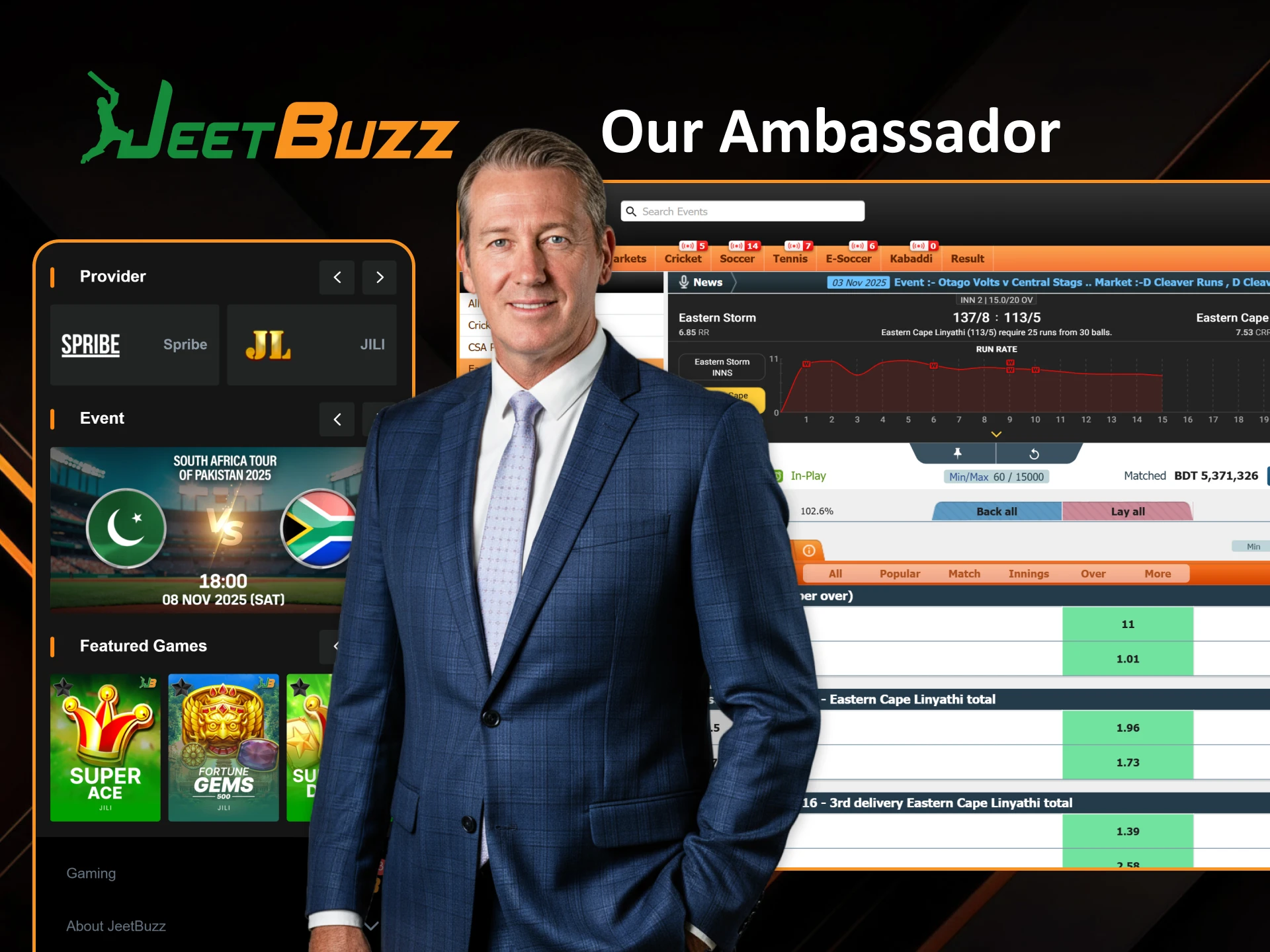 Glenn McGrath, JeetBuzz ambassador and legendary Australian fast bowler, symbolizing precision, resilience, and compassion on and off the field.
