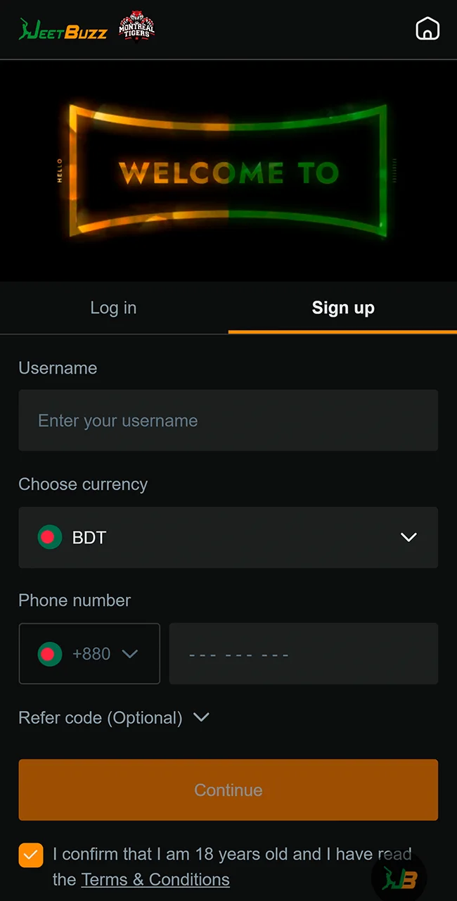 View the registration interface on the JeetBuzz site today.